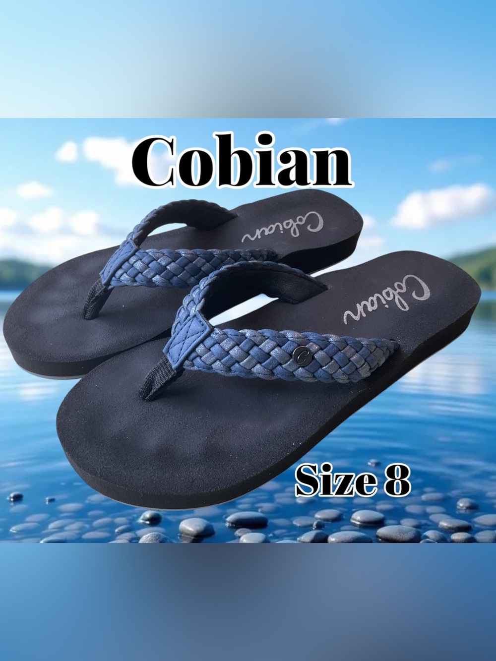 Cobian Blue Braided Strap Flip Flops with Black Footbed